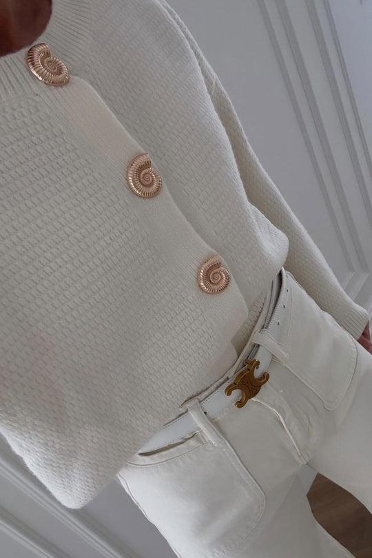 Annie cream knit gold button cardigan
