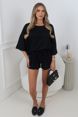 ELIANA BLACK CRINKLE TSHIRT & SHORTS TWO PIECE SET