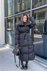 Blossom Black long duvet puffer coat Glamify Famous For Loungewear
