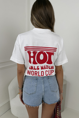HOT GIRLS WATCH FOOTBALL WHITE HEAVYWEIGHT PRINTED T-SHIRT
