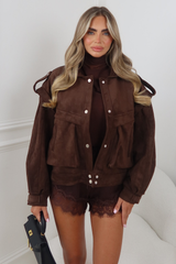 TESSA CHOCOLATE SUEDE COLLARED JACKET