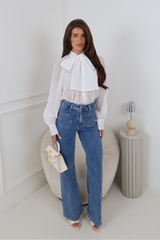 LILA WHITE NECK TIE SHIRT