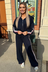 Nova navy striped zip through lounge co ord