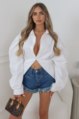 TIA WHITE PUFF SLEEVE BUTTON UP SHIRT