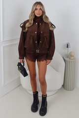 TESSA CHOCOLATE SUEDE COLLARED JACKET