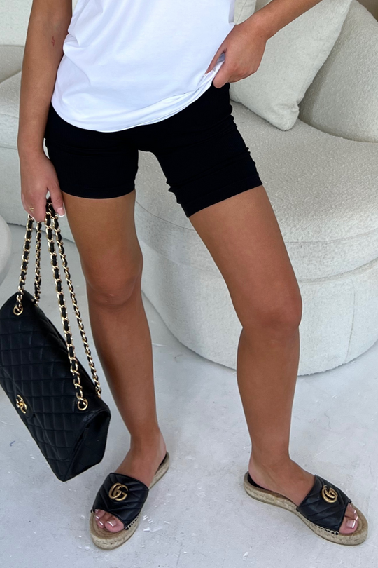 Casey black ribbed high waist cycling shorts