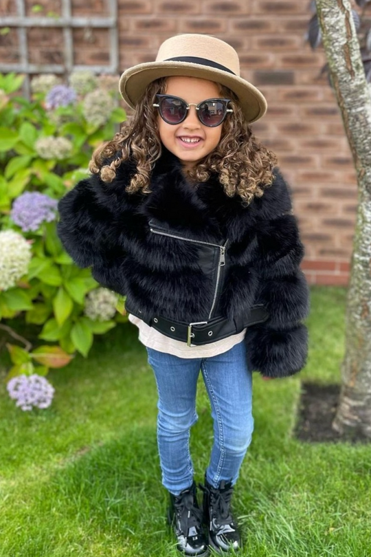 Mini Bethany faux fur biker jacket