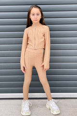 Mini Arabella Beige Cropped Gym Set Loungewear