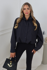 ORLA NAVY AND BROWN CHECK HOODED JACKET