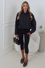 ORLA NAVY AND BROWN CHECK HOODED JACKET