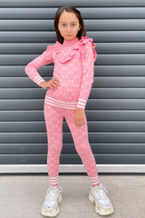 Mini Heidi Pink Knitted Frill Loungewear Set Loungewear