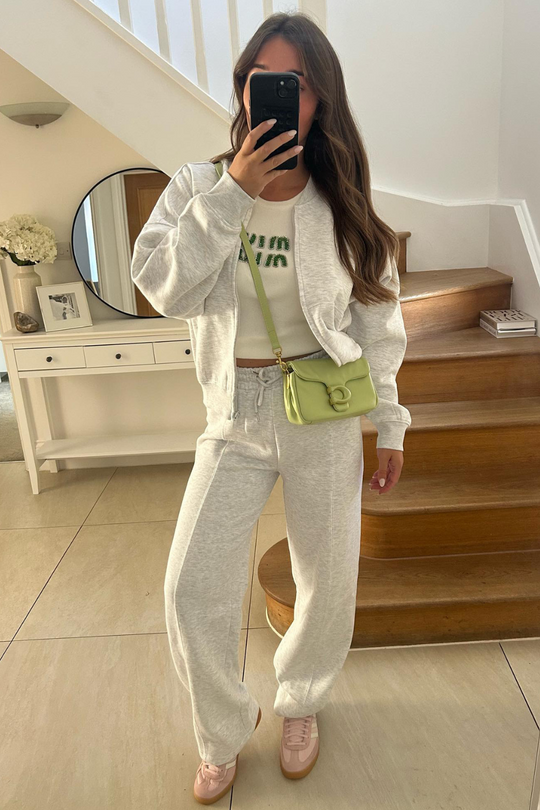 Rosie melange grey bomber jacket and straight leg jogger loungewear