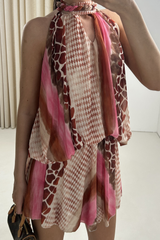 IVANA PINK REPTILE PRINT CHIFFON CUT OUT PLAYSUIT