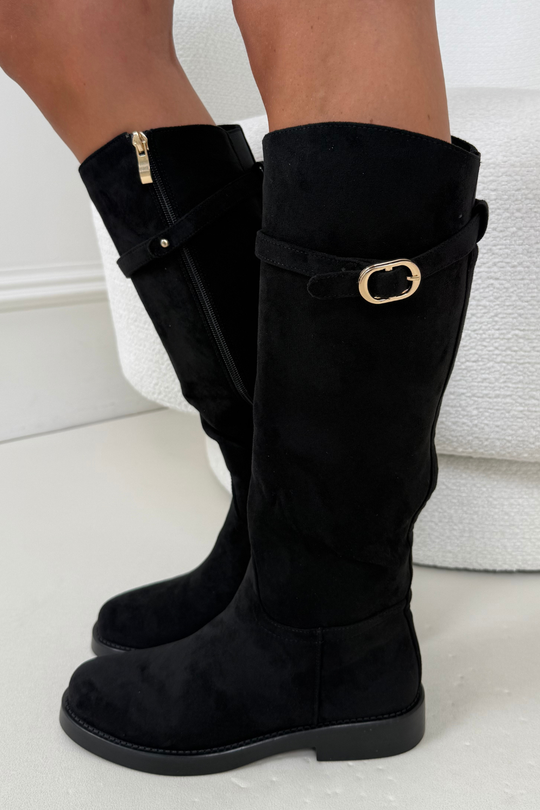 ROBYN BLACK SUEDE KNEE HIGH BOOTS
