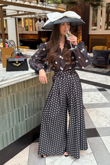 ADIBA BLACK POLKA DOT BELTED STRAIGHT LEG TROUSERS