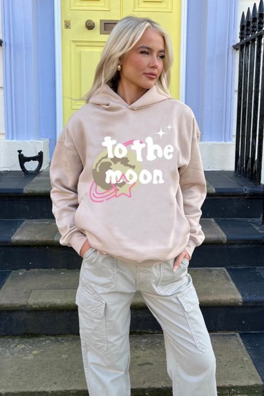 To the moon stone printed relaxed hoodie