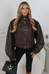 ELIZA CHOCOLATE LEATHER PUFF SLEEVE JACKET