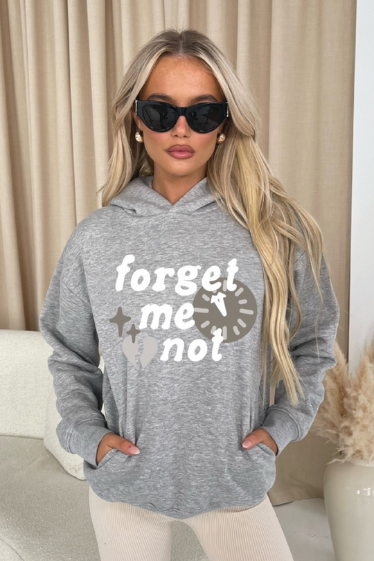 Forget me not melange grey printed relaxed hoodie