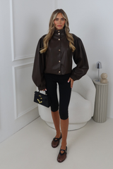 ELIZA CHOCOLATE LEATHER PUFF SLEEVE JACKET