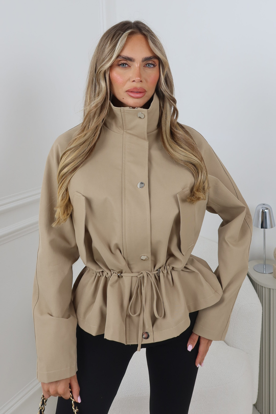 AVEN MOCHA HIGH NECK TIE WAIST JACKET