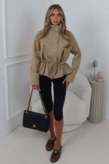AVEN MOCHA HIGH NECK TIE WAIST JACKET