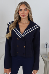 CHELSEA NAVY FOLD OVER NECK CARDIGAN