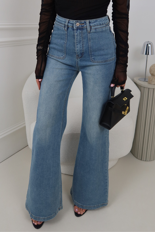 LAUREN BLUE HIGH WAIST WIDE LEG POCKET FRONT JEANS