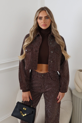 FAYE CHOCOLATE DIAMANTE CROPPED DENIM JACKET