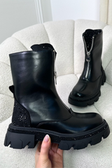 Cora black diamante zip up boots