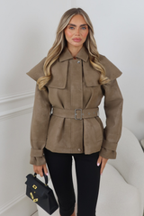 HARRIET MOCHA SUEDE LOOK CAPE JACKET
