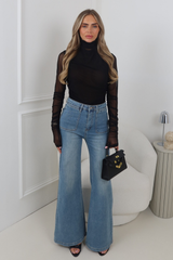 LAUREN BLUE HIGH WAIST WIDE LEG POCKET FRONT JEANS