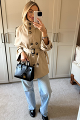 LORI BEIGE HIGH NECK BELTED TRENCH JACKET
