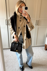 LORI BEIGE HIGH NECK BELTED TRENCH JACKET