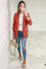 Mia Rust Ruched Long-Sleeve Blazer