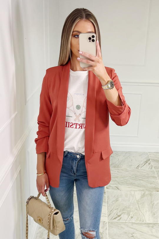 Mia RUST Ruched Long-sleeve blazer