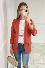 Mia Rust Ruched Long-Sleeve Blazer