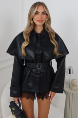 PEYTON BLACK LEATHER CAPE JACKET WITH REMOVABLE BELT