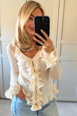 KIERA CREAM KNITTED RUFFLE LONG SLEEVE TOP