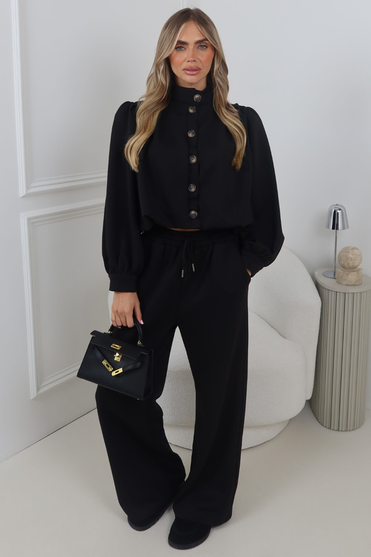 WINNIE BLACK PUFF SLEEVE JACKET AND MATCHING BOTTOMS