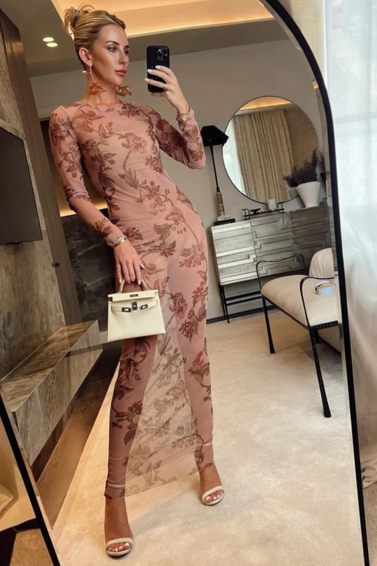 Gabriella pink floral mesh maxi dress