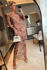 Gabriella pink floral mesh maxi dress