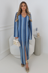 SERENA BLUE ZIG ZAG MAXI DRESS