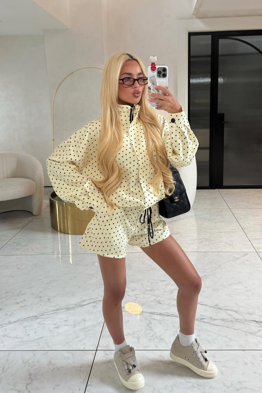 JESSICA YELLOW POLKA DOT JACKET & SHORTS SET
