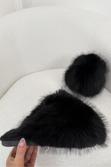 GEORGIE BLACK FLUFFY SLIPPERS