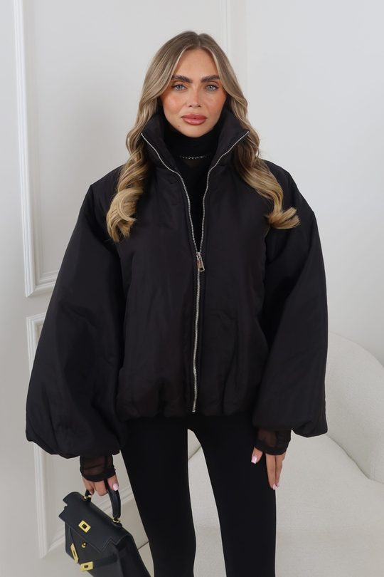 RENNEE BLACK BALLOON SLEEVE PUFFER JACKET
