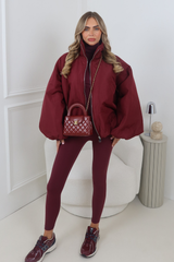 RENNEE BURGUNDY BALLOON SLEEVE PUFFER JACKET
