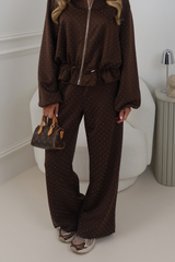 REMI CHOCOLATE DIAMANTE WIDE LEG JOGGERS
