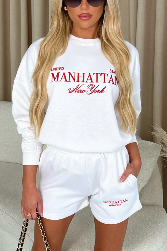 Manhattan White Premium Sweater Short Loungewear Set