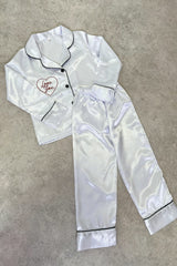 Mini Love you white satin embroidered pyjamas