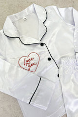 Mini Love you white satin embroidered pyjamas